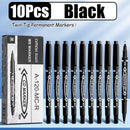 10Pcs Double Tip Permanent Markers Pens Waterproof Oily Fine Tip Black Painting Marker Graffiti Marking Pens School Supplies