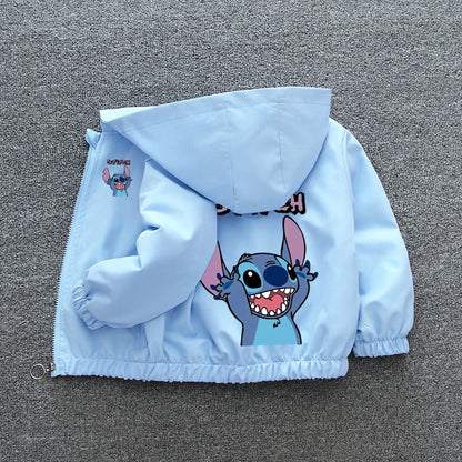 Lilo y Stitch, chaqueta con capucha para niños y niñas, abrigo de otoño 2024, ropa informal de manga larga con cremallera de dibujos animados para bebés, prendas de vestir exteriores para niños
