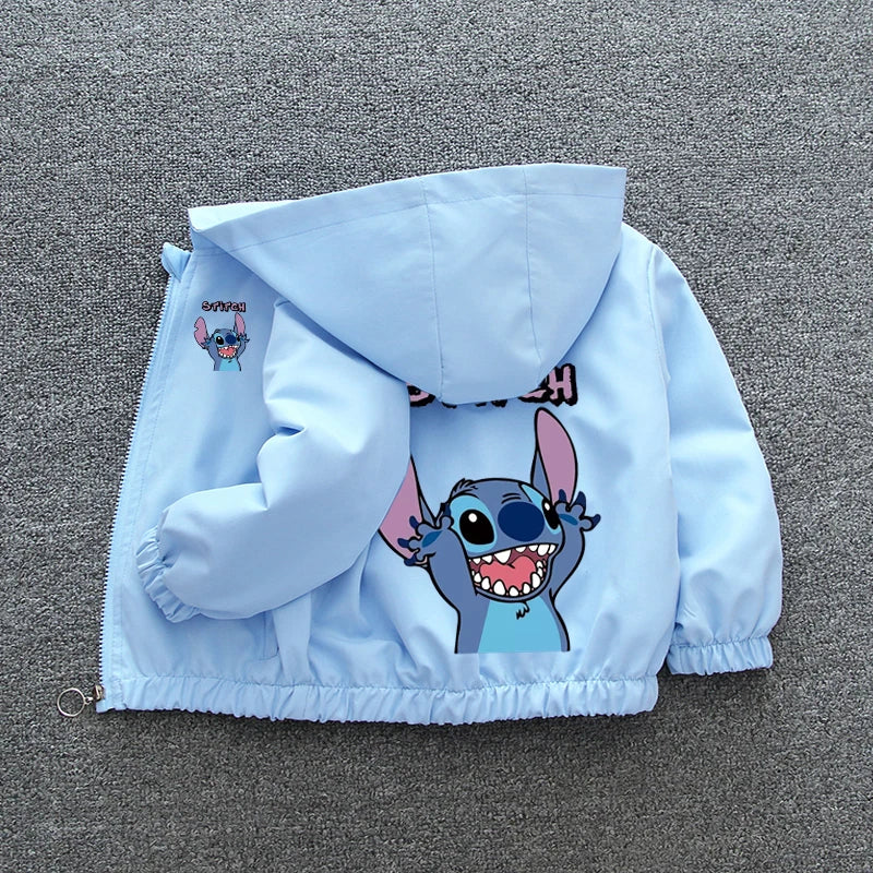 Lilo y Stitch, chaqueta con capucha para niños y niñas, abrigo de otoño 2024, ropa informal de manga larga con cremallera de dibujos animados para bebés, prendas de vestir exteriores para niños