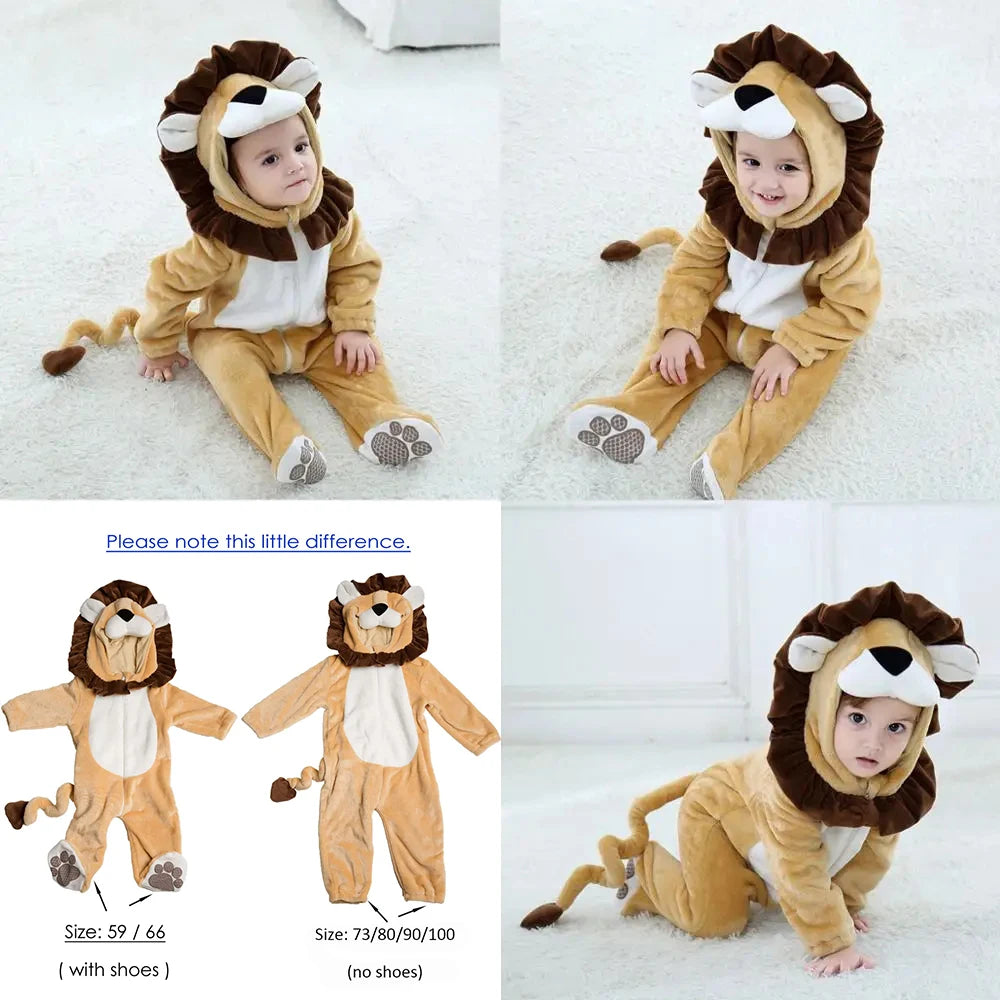 Umorden Infant Toddler Dalmatian Dog Lion Tiger Dinosaur Costumes Baby Boys Girls Kigurumi Cartoon Animal Romper Halloween Purim