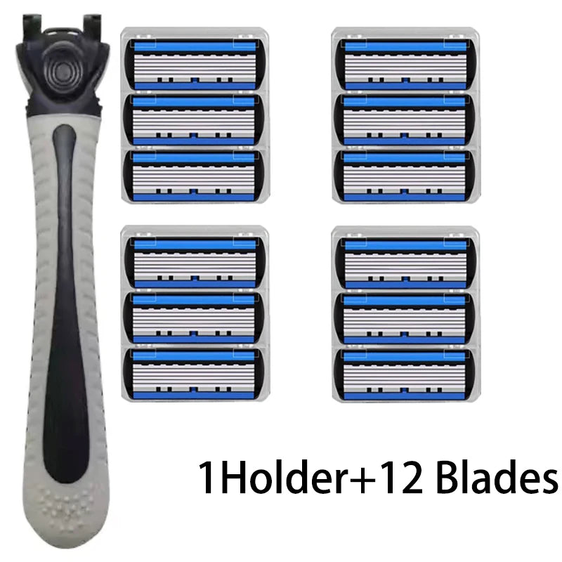 Afeitadora manual con cabezal de 6 capas, cuchilla clásica de doble filo de acero inoxidable, afeitadora de seguridad para barba y bigote.