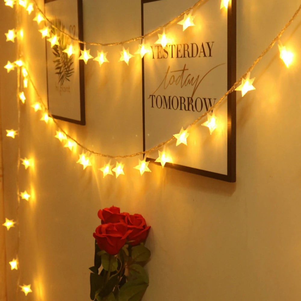 Guirnalda de luces LED para exteriores, cadena de luces con forma de estrella, luces de hadas, luces para fiestas, hogar, boda, jardín, decoración navideña