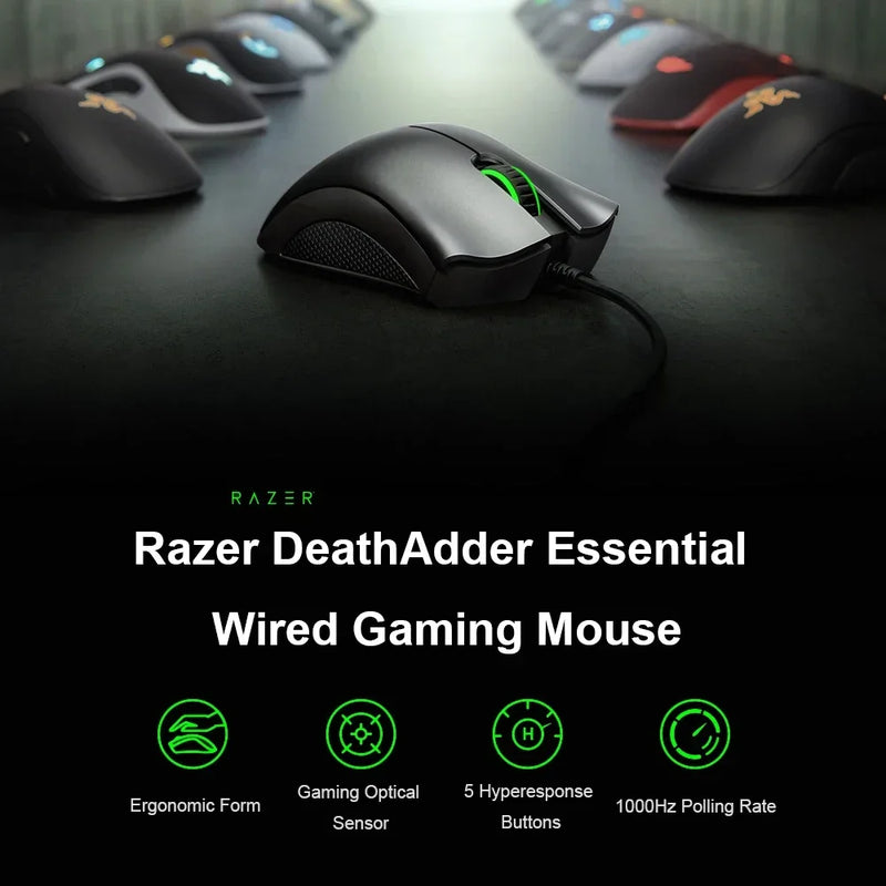 Original Razer DeathAdder Essential Wired Gaming Mouse Mice 6400DPI Optical Sensor 5 Independently Buttons For Laptop PC Gamer