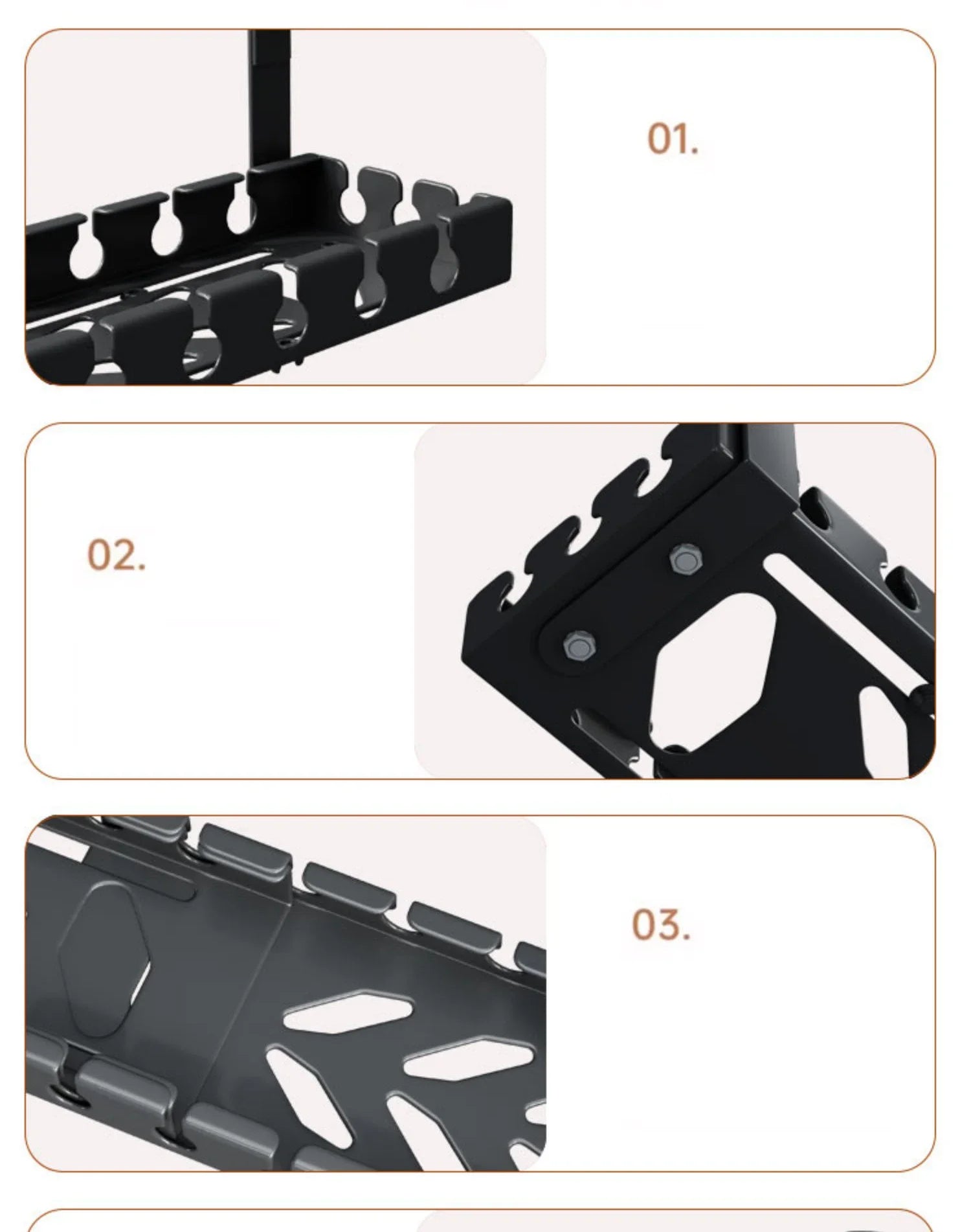 Under Table Storage Rack No-Drill Metal Cable Management Tray Home Office Desk Wire Organizer Retractable Power Strip Storage