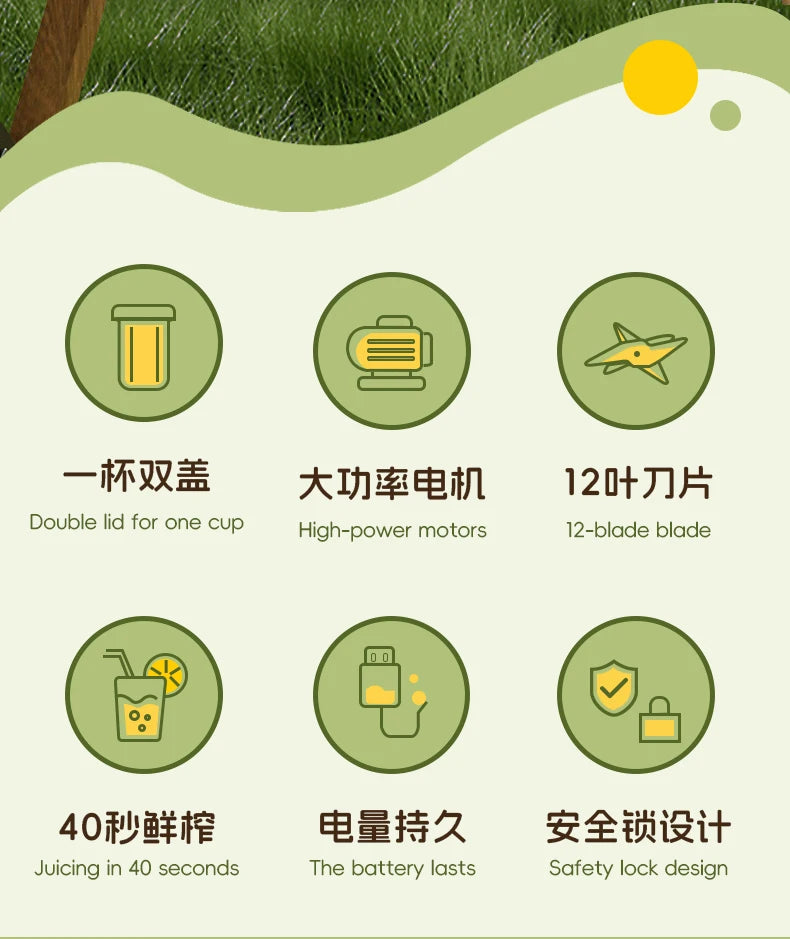 12 Blades Electric Portable Blender 350ML Juicer Fruit Mixers USB Rechargeable Smoothie Juicer Cup Squeezer Juice Maker