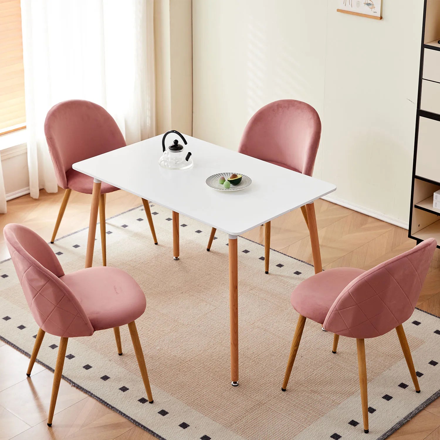 A Set of 4 Dining Chairs With Soft Velvet and Metal Legs, Suitable for Kitchen, Dining Room, Living Room, Lounge (Pink/Green/Blue)
