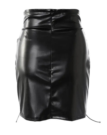 Women's Sexy Leather Skirt 2024 Summer New High Waist Pu Leather Mesh Lace Up Short Skirt Tight Wrap Hip Half Mini Short Skirt