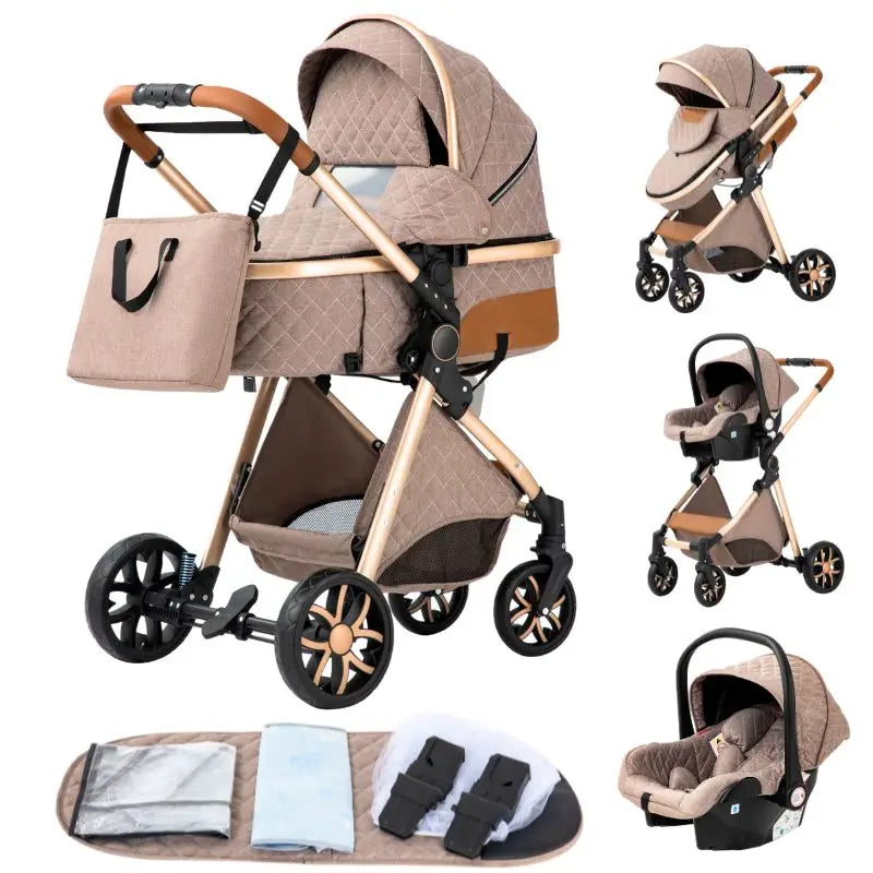 Newest Baby Stroller 3 in 1 Lightweight High Landscape Baby Carriage Aluminum Frame Travel System with Car Seat Pram for Newborn