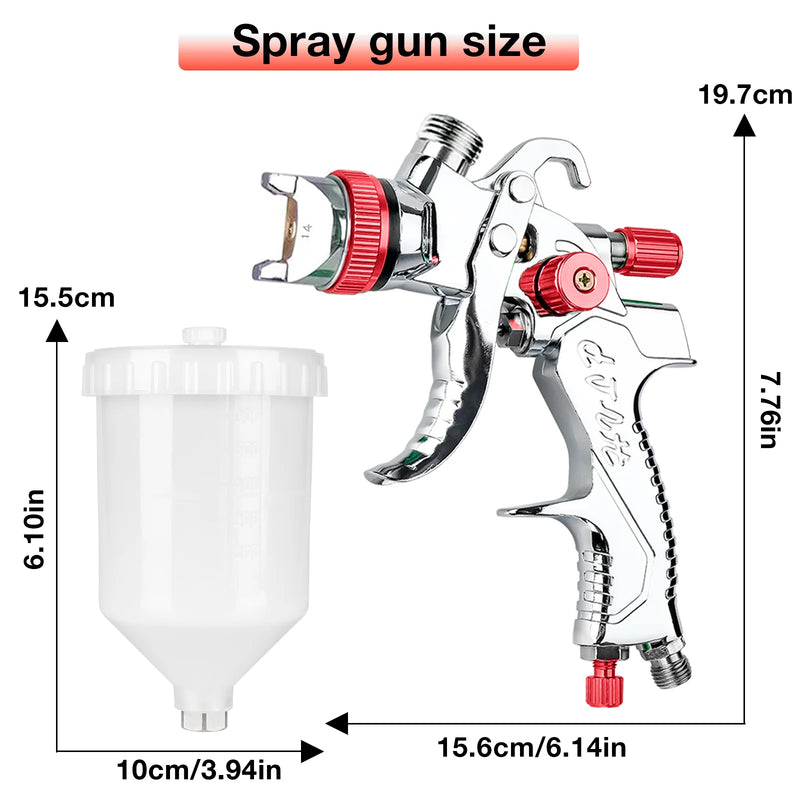 1.4mm 1.7mm 2.0mm Professional HVLP Spray Gun Home Automatic Paint Spray Gun Tool, 600ml No Clean Disposable Measuring Cup 10pcs