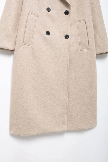 TRAFZA 2024 Autumn New Women Loose Coat Lapel Double Breasted Long Sleeve Jacket Winter Warm Thick Vintage Solid Trench Outwear