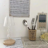 High Quality Handmade Straw Woven Basket with Handle Picnic Props Storage Basket Ornaments Tea Cup Cover