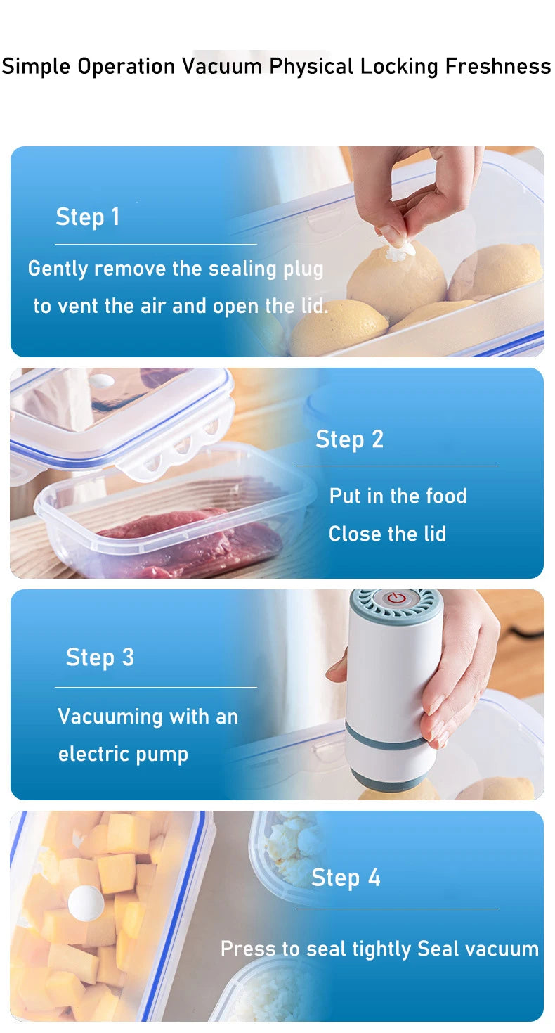 Vacuum Food Storage Box Transparent Storage Container Fridge Organizer Microwave Safe Fresh-Keeping Sealing Box Food Dispenser