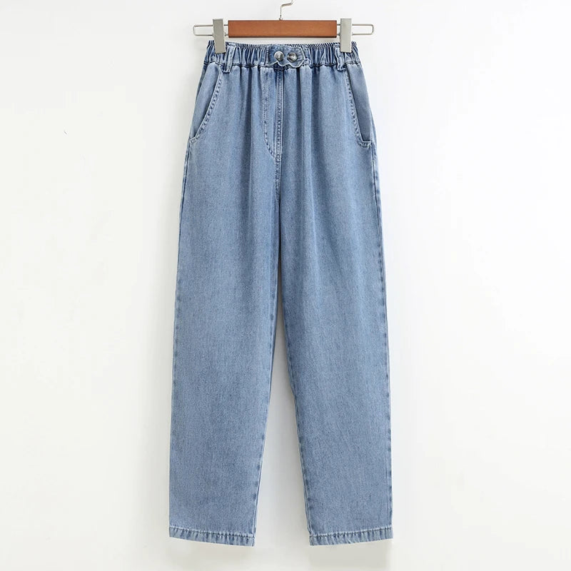 Casual High Waist Chic Slim Straight Tube Full Length Pants Korean Fashion Office Lady Summer Plus Size Clothing