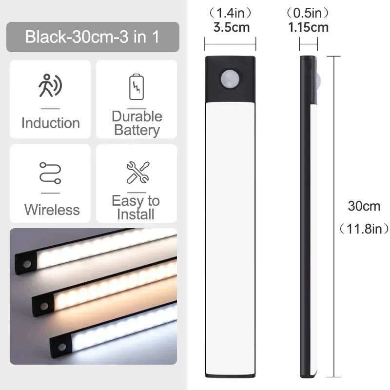 10-60cm led sob luzes do armário sensor de movimento luz noturna lâmpada sem fio recarregável para armário de cozinha quarto guarda-roupa luz