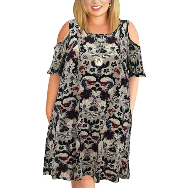 Large Size 9XL Dress For Mom 2022 Woman Summer Dress Loose Plus Size Dresses Off Shoulder Women Dresses Printed Dress 