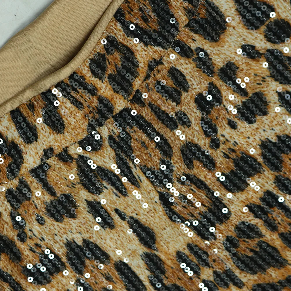 CM.YAYA Conjunto de mujer sin mangas de piel de leopardo con lentejuelas, cuello en V, chaleco de lana y pantalón, conjunto de 2 piezas Street Two 2024, chándal