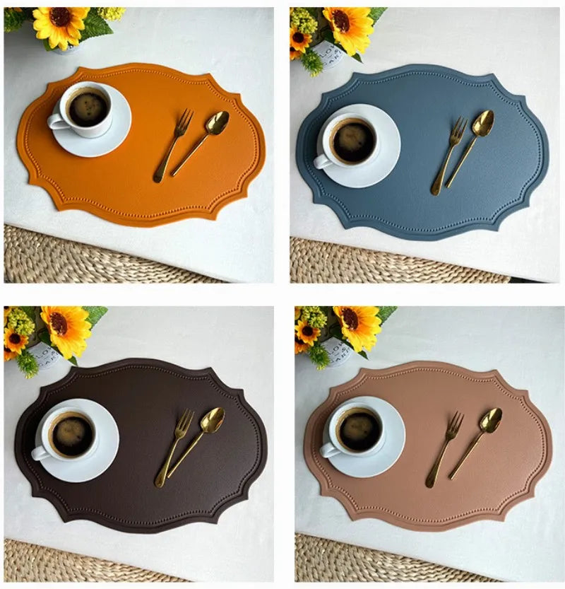 1/4/6PCS Shaped PU Placemat Set Faux Leather Kitchen Dining Table Pad Luxury Black Pink Green Place Mat Tableware Cafe Pad 식탁매트