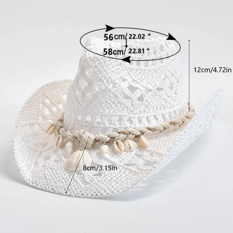Summer Hand-Woven Straw Hat for Women Shell Decoration Holiday Beach Sun Hat Panama Hat for Women