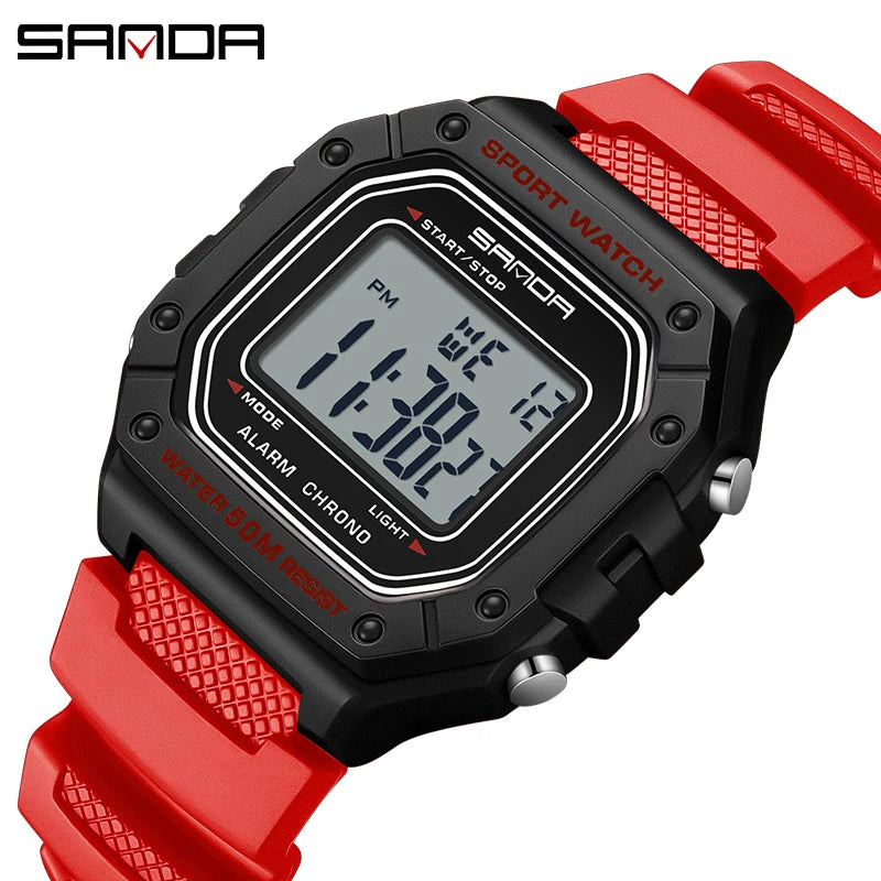 SANDA 2156 Fashion Men's Watch Military Water Resistant Sport Watches Army Big Dial LED Digital Wristwatches Stopwatches for Male