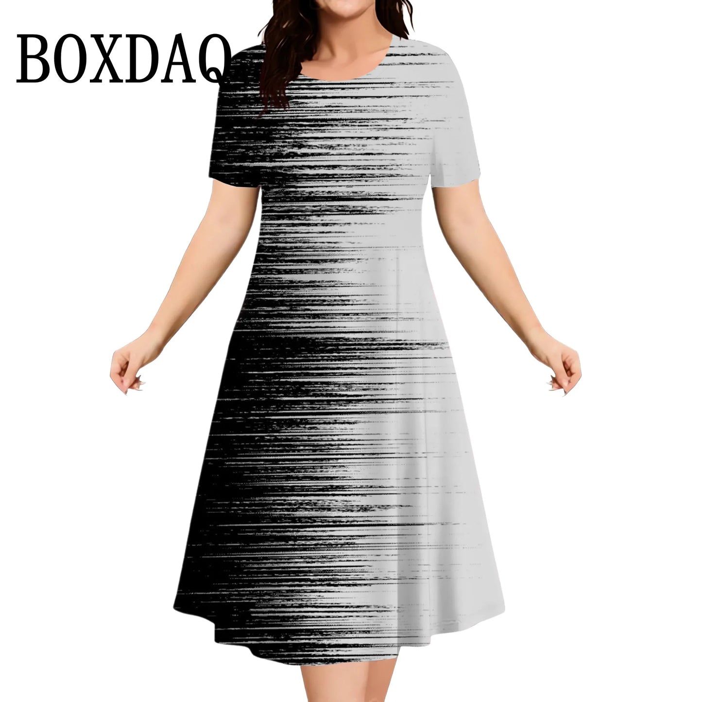 2025 Summer Women Dress Fashion Plus Size Short Sleeve Dress Black White Contrast Color Loose A-Line Dress Big Size 9XL Clothing