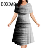 2025 Summer Women Dress Fashion Plus Size Short Sleeve Dress Black White Contrast Color Loose A-Line Dress Big Size 9XL Clothing