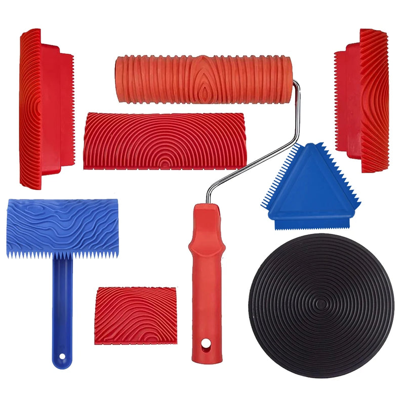 Wood Graining Tool Set Fake Wood Grain Roller Painting with Hand DIY Rubber Graining Tool for Wall Room Art Paint Decoration