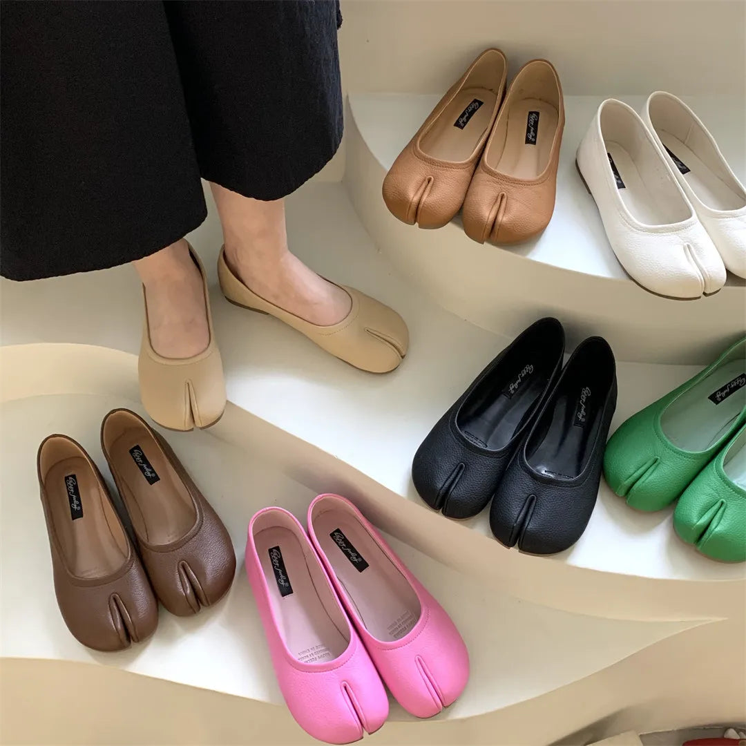 Women Flats Tabi Ninja Shoes Woman Ladies Microfiber Leather Comfy  Flats Split Toe Slippers Soft Bottom Loafers Solid Brief La
