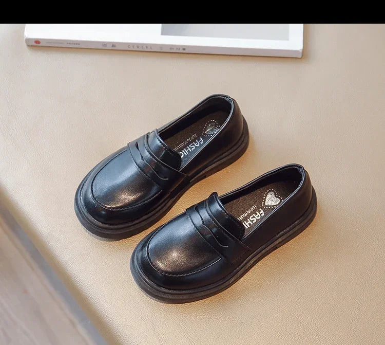 Britain Style Children's Leather Shoes for Boys 2025 Spring New Girls Retro Black Single Shoes Soft Moccasin Shoes for Children