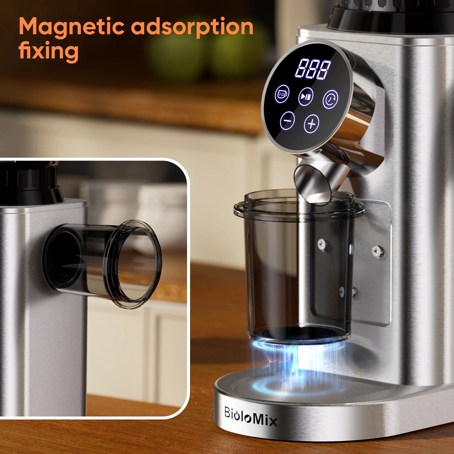 BioloMix Automatic Burr Mill Electric Coffee Grinder CG210 with 48 Grind Settings Adjustable for Espresso American Coffee