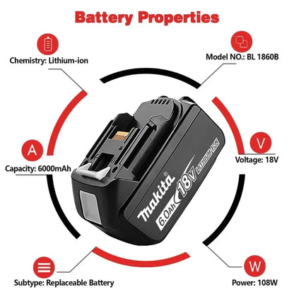 Makita-100% Original Rechargeable Power Tool Battery 5.0Ah 18V BL1830 BL1850 BL1840 BL1860 BL1815，Replaceable LED Lithium-ion