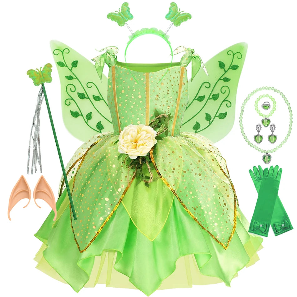 Vestido de Fada Sininho (Tinkerbell) para Meninas – Fantasia de Princesa Fada das Flores para Cosplay e Festas de Natal