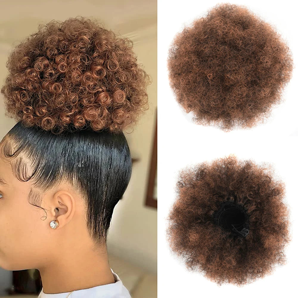 Extensiones de moño rizado sintético con cola de caballo afro con cordón y gran volumen, estilo afroamericano, para mujeres negras. 