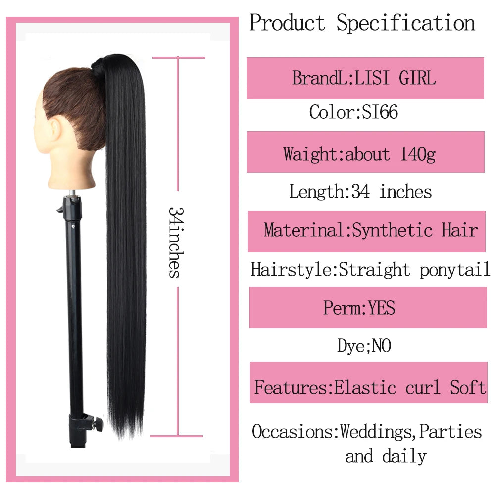 34inches Synthetic Ponytail Hair Extension Clip in Fake Wig Hairpiece Blonde Wrap Around Pigtail Long Smooth Overhead Pony Tail