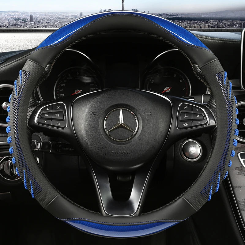 Three-dimensional Honeycomb Steering Wheel Cover  Durable Leather Cover with Anti-slip Linning Universal 14.5-15in