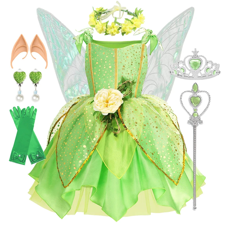 Vestido de Fada Sininho (Tinkerbell) para Meninas – Fantasia de Princesa Fada das Flores para Cosplay e Festas de Natal