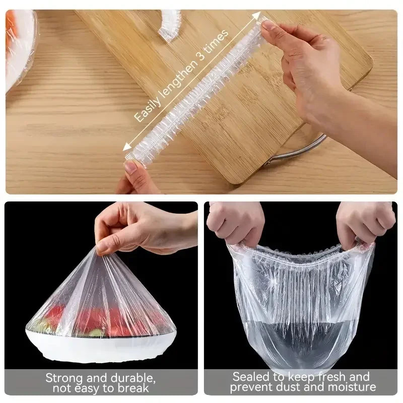 100 unidades de fundas desechables para alimentos, envoltura Saran, fundas para el intestino, bolsas de plástico de calidad alimentaria para mantener la frescura, accesorios de almacenamiento de cocina