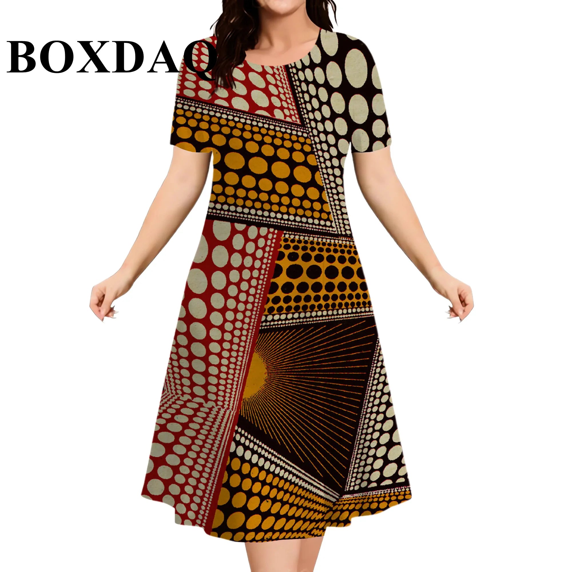 2026 Summer New Design Women's Dresses Casual Ethnic Style Pattern Geometric Splicing 3D Print Dress Short Sleeve Plus Size 9XL