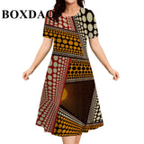 2026 Summer New Design Women's Dresses Casual Ethnic Style Pattern Geometric Splicing 3D Print Dress Short Sleeve Plus Size 9XL