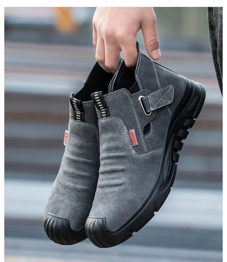 Genuine Leather Cow Suede Safety Work Shoes For Men Composite Head Anti Nail Anti Static Welding Shoes Indestructible Boots