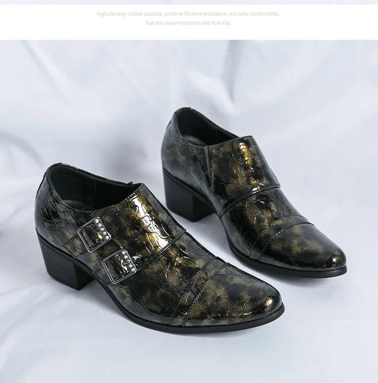 Fashion Buckle Leather Shoes For Men Big Size 46 Pointed Dress Shoes Man Quality Bussiness High Heels Shoes Man chaussure hommes