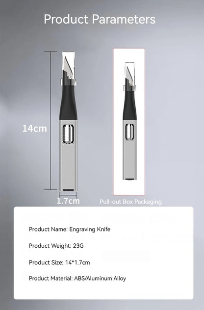 Cuchillo para trinchar con mango de aluminio en forma de bolígrafo, incluye 5 hojas con diseño de herradura que puedes reemplazar tú mismo.