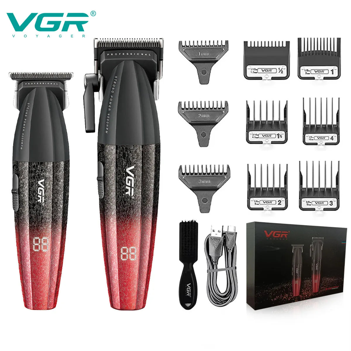 VGR Hair Trimmer Professional Hair Clippers Adjustable Hair Cutting Machine 9000 RPM Cordless Clippers and Trimmers Set V-640 S3