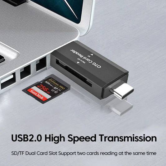 Type C SD TF Card Reader 2 in 1 USB 2.0 Card Reader for PC Laptop Accessories High Speed Smart Memory Cardreader SD Card Adapter