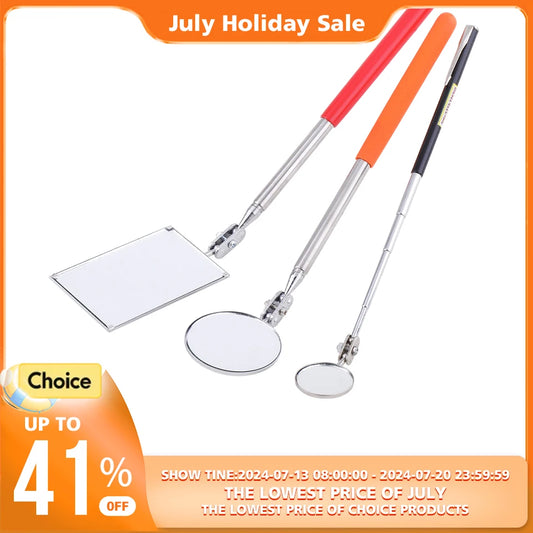 Extendable Stainless Steel Detection Tool Equipment, Rotatable Telescopic Angle Mirror, Square and Round, 1Pc 