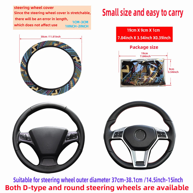 1 linen breathable fabric Bohemian style automotive supplies without inner ring steering wheel cover fits 14.5-15 inches