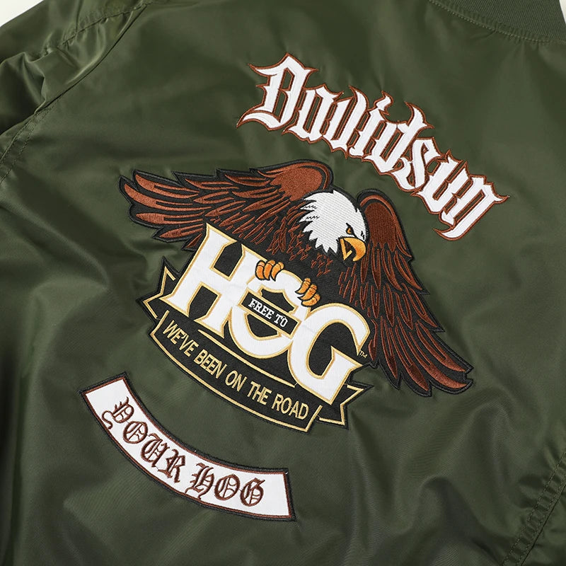 Chaqueta de vuelo de águila, ropa de trabajo para hombre, primavera y otoño, uniforme de béisbol de piloto, traje de vuelo táctico bordado, industria pesada, negro