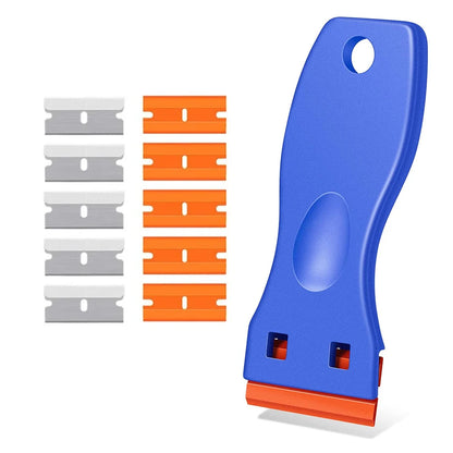 Raspador de cuchillas de afeitar de plástico con cuchillas de plástico, herramienta de limpieza para pisos, estufas, ventanas de automóviles y vidrios. 