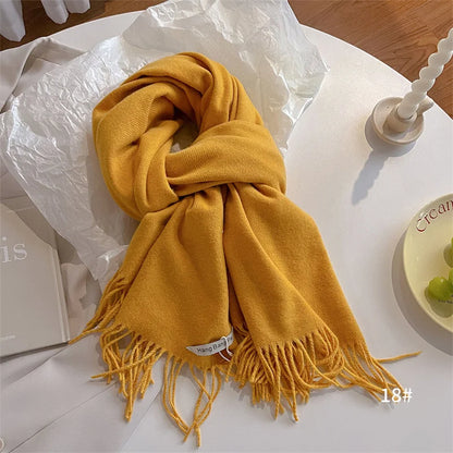 New Winer Warm Cashmere Scarf for Women Fashion Solid Thick Blanket Pashmina Shawl Wrap Female Bufanda Echarpe Foulard 2024
