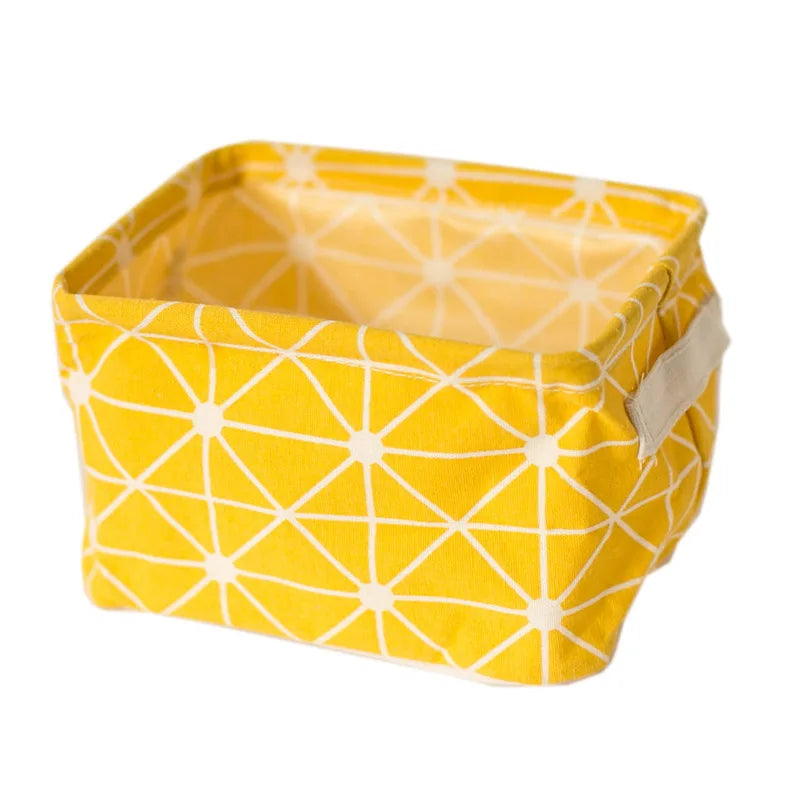 Small Foldable Canvas Storage Basket With Handle Cotton And Linen Desktop Storage Box Small Fresh Waterproof Storage Basket 1PC