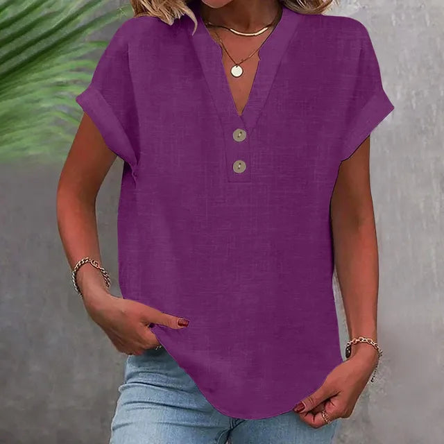 Women's V-neck Shirt, Linen Cotton, Breathable, Monochrome, Basic and Versatile, Casual and Comfortable, Office Tops Summer 2022 